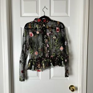 FLORAL SHEER BLACK BLOUSE